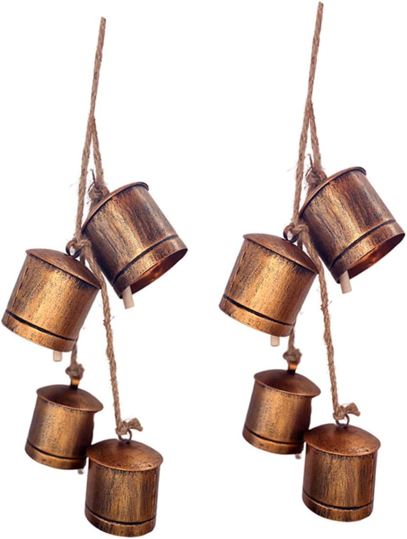 ORFOFE Vintage Metal Cow Bells Hanging Set, 2pcs Rustic Iron Decorative Bells for Garden Porch Patio, Farmhouse Style Outdoor Hanging Ornaments