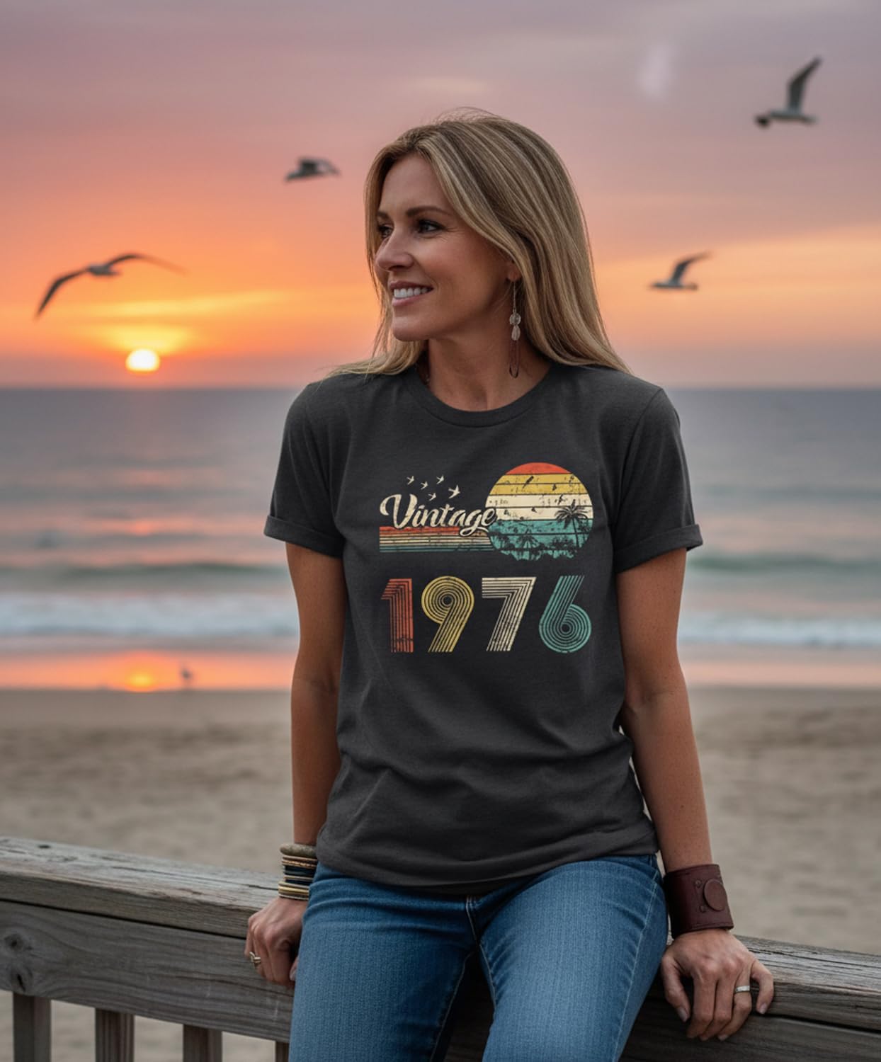 50th Birthday Gift for Women Vintage 1976 Shirts for Her Letter Print Retro BD Tops Casual Short Sleeve Tee - Image 3