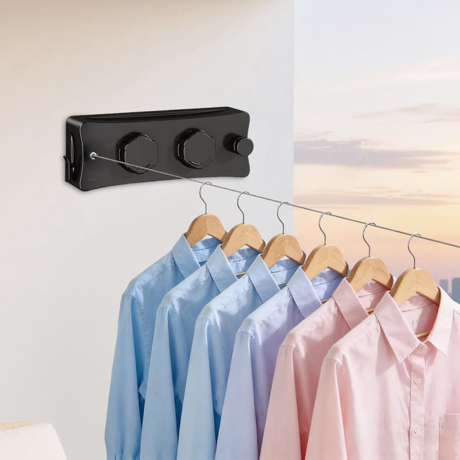GAESHOW Wäscheleine Ausziehbar Wand, Aufhängen Einziehbares Wäscheleine, Wandmontage Nicht Durchhängende Wäscheleine mit 5.1 m Stahlseil, für Badezimmer, Waschküche, Balkon, Garten (Schwarz)