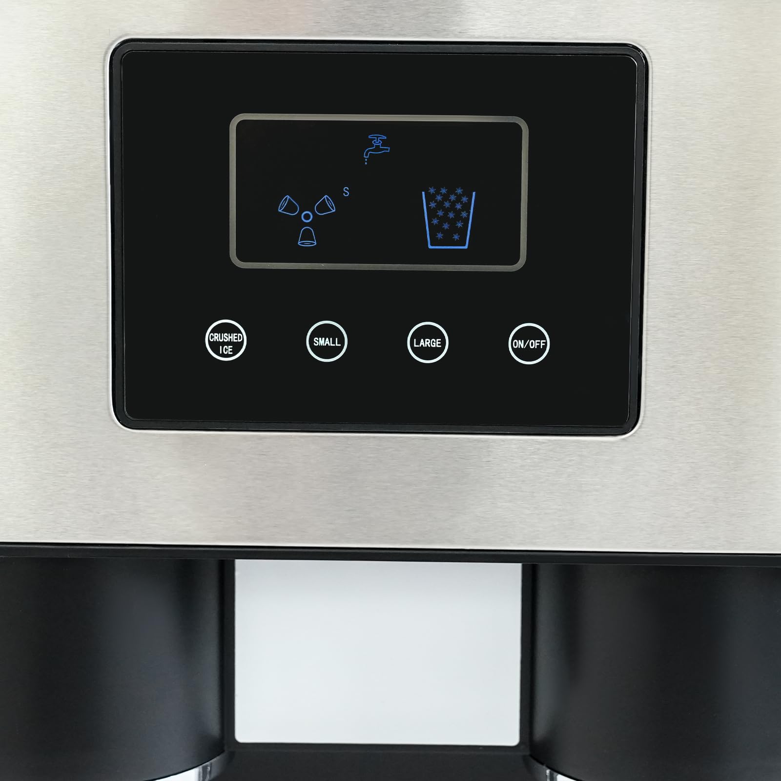 Macchina per ghiaccio 3 in 1, multifunzione, da tavolo, 240 V, con finestra di visualizzazione, cubetti di ghiaccio, ghiaccio tritato, acqua fredda, ciclo di 7-9 minuti, display LCD, in acciaio inox