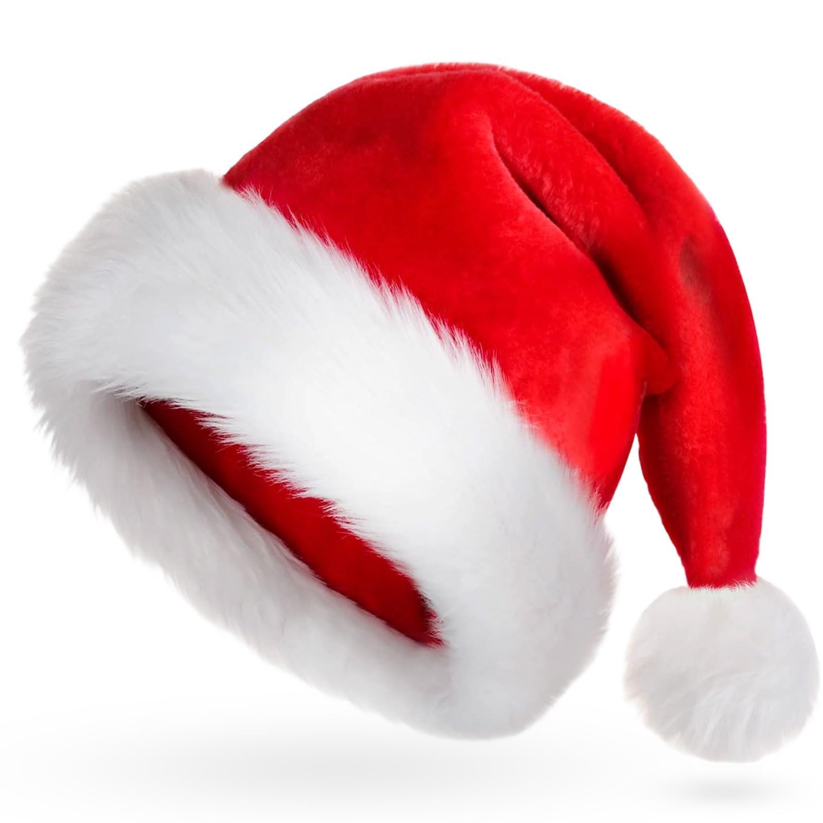 AUXHCYL Adult Christmas Hat, Plush Santa Hat, Red Santa Hat for Men and Women, Perfect for Christmas Parties (Pack of 1)