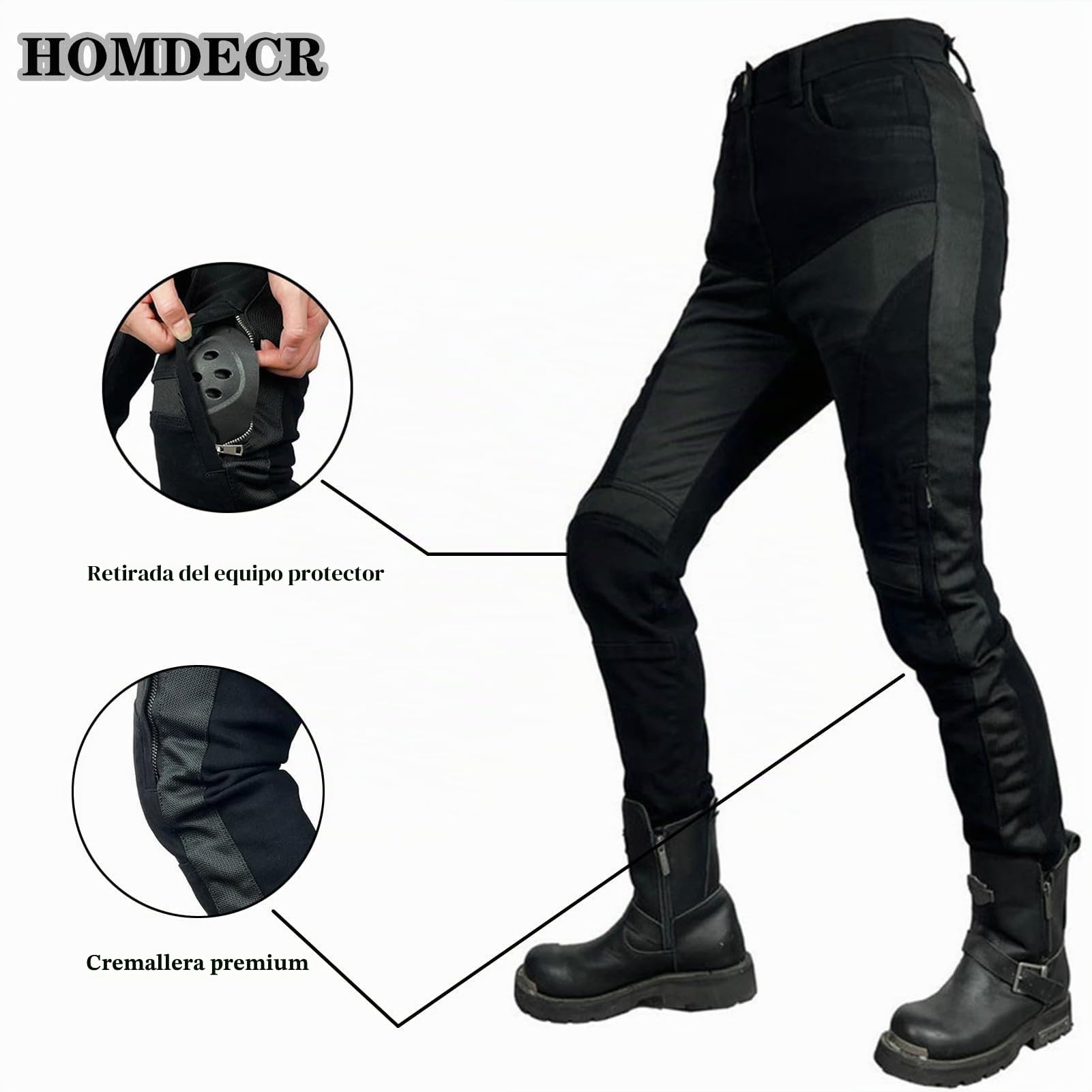 Pantalones De Moto para Mujer,Kevlar Vaqueros De Motociclista Elástico Carreras Senderismo Pantalones con Bolsillos Y 4 Almohadillas Protectoras Desmontables