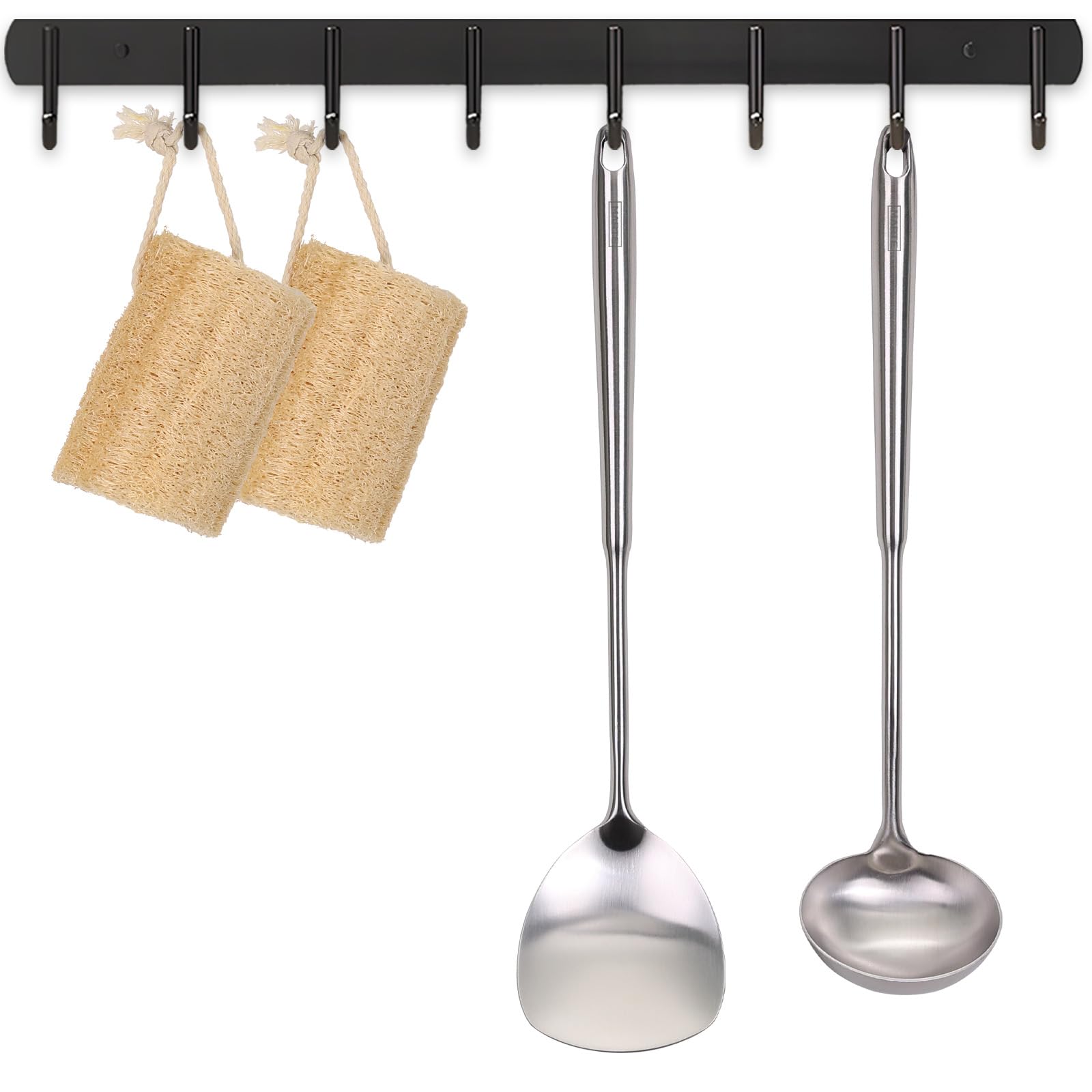 MARTE 13’’ Small Wok Spatula and Ladle Tool Set - 304 Stainless Steel Wok Cooking Utensils Set - Set of 2 Heat-Resistant Wok Accessories for Woks & Stir-Fry Pans - Dishwasher Safe