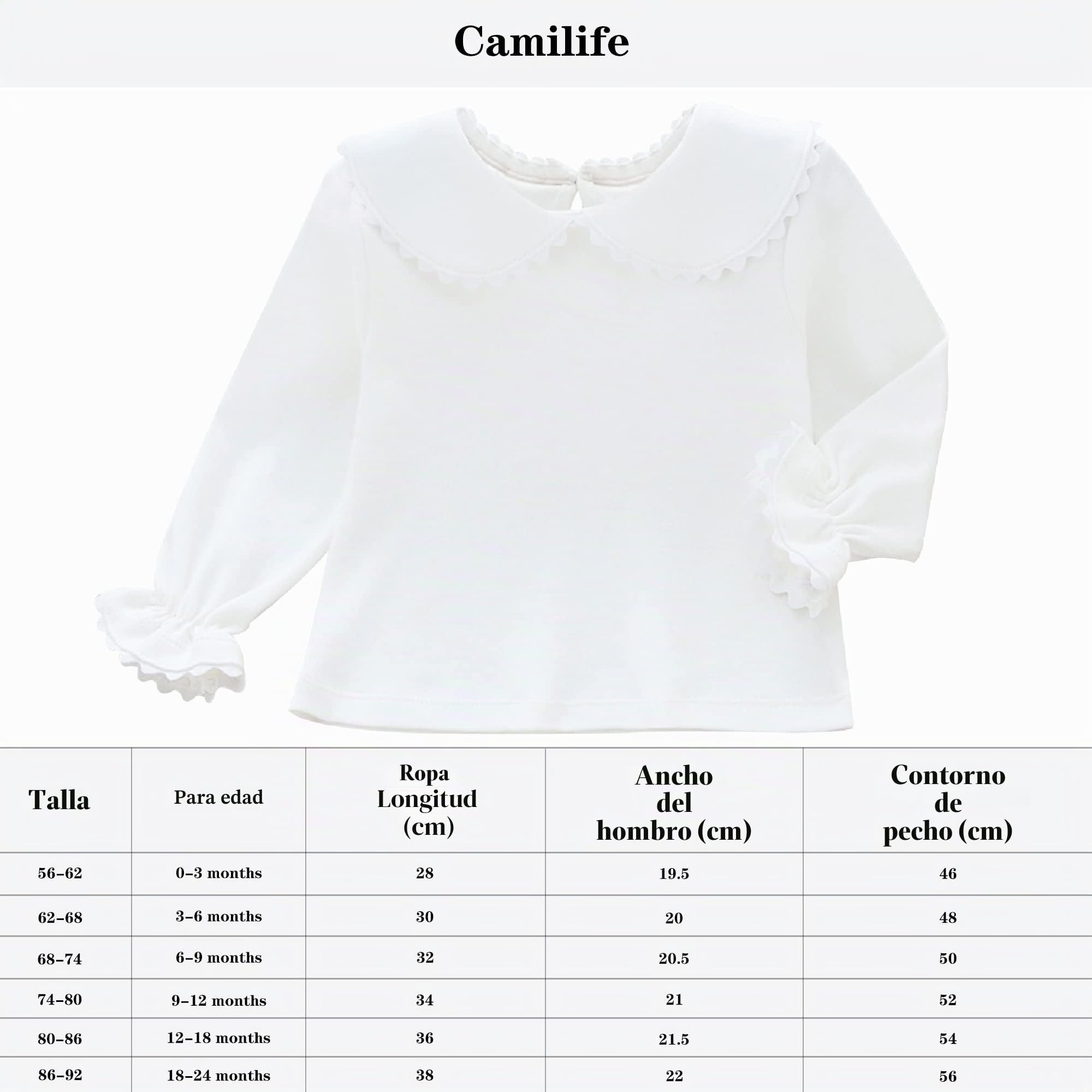 Bebés Niños Niñas Camiseta de Manga Larga de Algodón Cuello Peter Pan Cierre de Botones en la Posterior Suave Transpirable para 0-2 años - Talla 56/62/68/74/80/86/92 0-24M