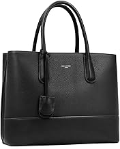 David Jones - Large Women's Handbag - Shopper Tote Bag Lady Work Business Genuine PU Leather - Shoulder Bag Shoulder Bag Leather Multiple Pockets - Briefcase Satchel Office Elegant, Black/White,