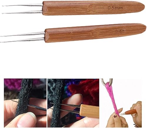 Miniatura 3 de Milisten Herramientas para trenzar el cabello, 2 piezas de gancho de ganchillo, rastas de ganchillo, agujas de tejer, herramientas de tejer de