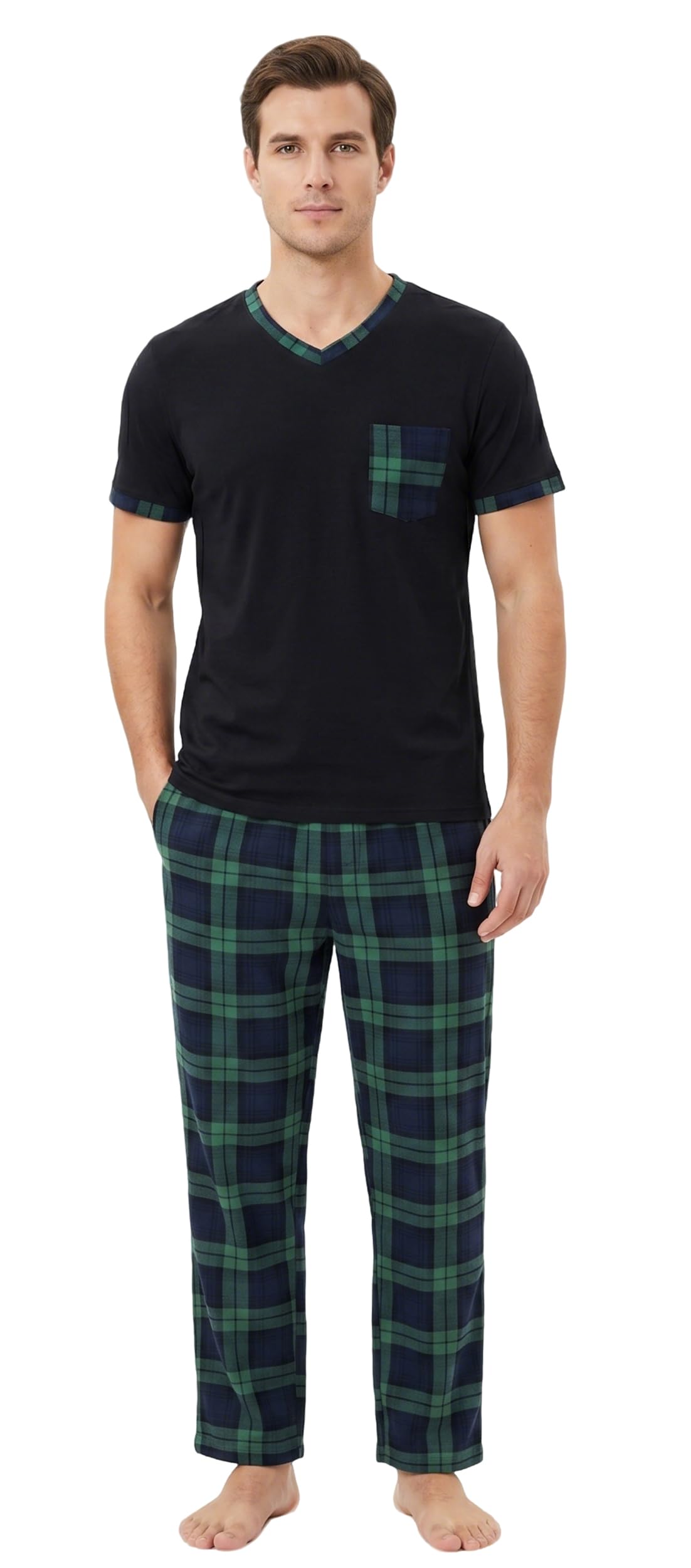 Bas de Pyjama Homme à Carreaux en Coton Peigné Pantalon de Détente avec Poches Lingerie de Nuit Confort Quotidien