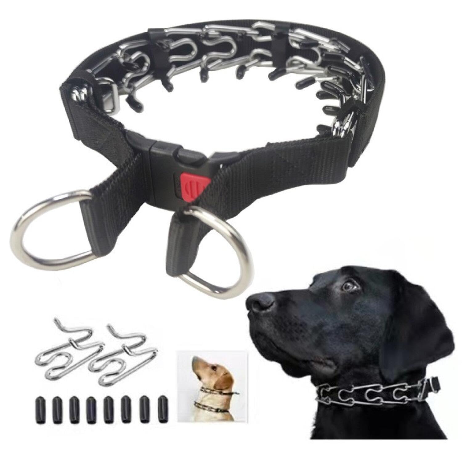 GOUHIDAMAI Metal Anti Bark Collar For Dog, Choke Chain For Dogs,Training Collar, With Detachable Lead Adjustable Anti Bark Collars For Pet Outdoor Training Stainless Steel Fork Collar