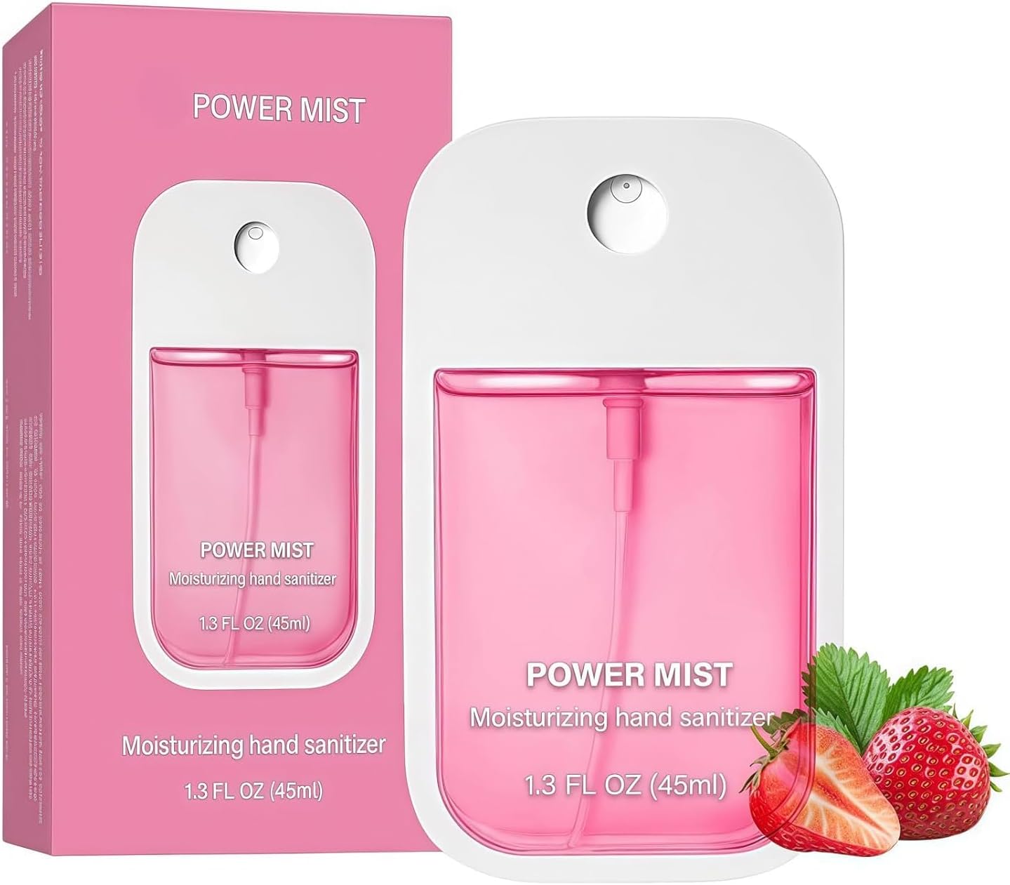Power Mist Hydrating Hand Sanitizer Spray, Travel-Size 45ml/1.5 Fl oz Portable Cute Multi-Flavor Gentle Sanitizer for Adults (Strawberry)