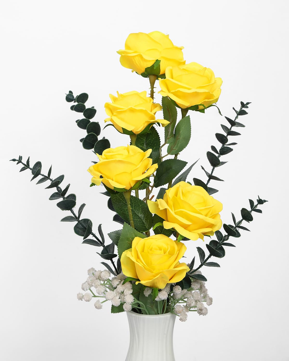 LEUCHTAMOR 10Pcs Artificial Roses Fake Silk Roses Yellow Fake Single Stem Realistic Roses Bouquet for DIY Craft Faux Flowers for Home Decorations Wedding Flowers Bouquet Garden Decor - Image 2