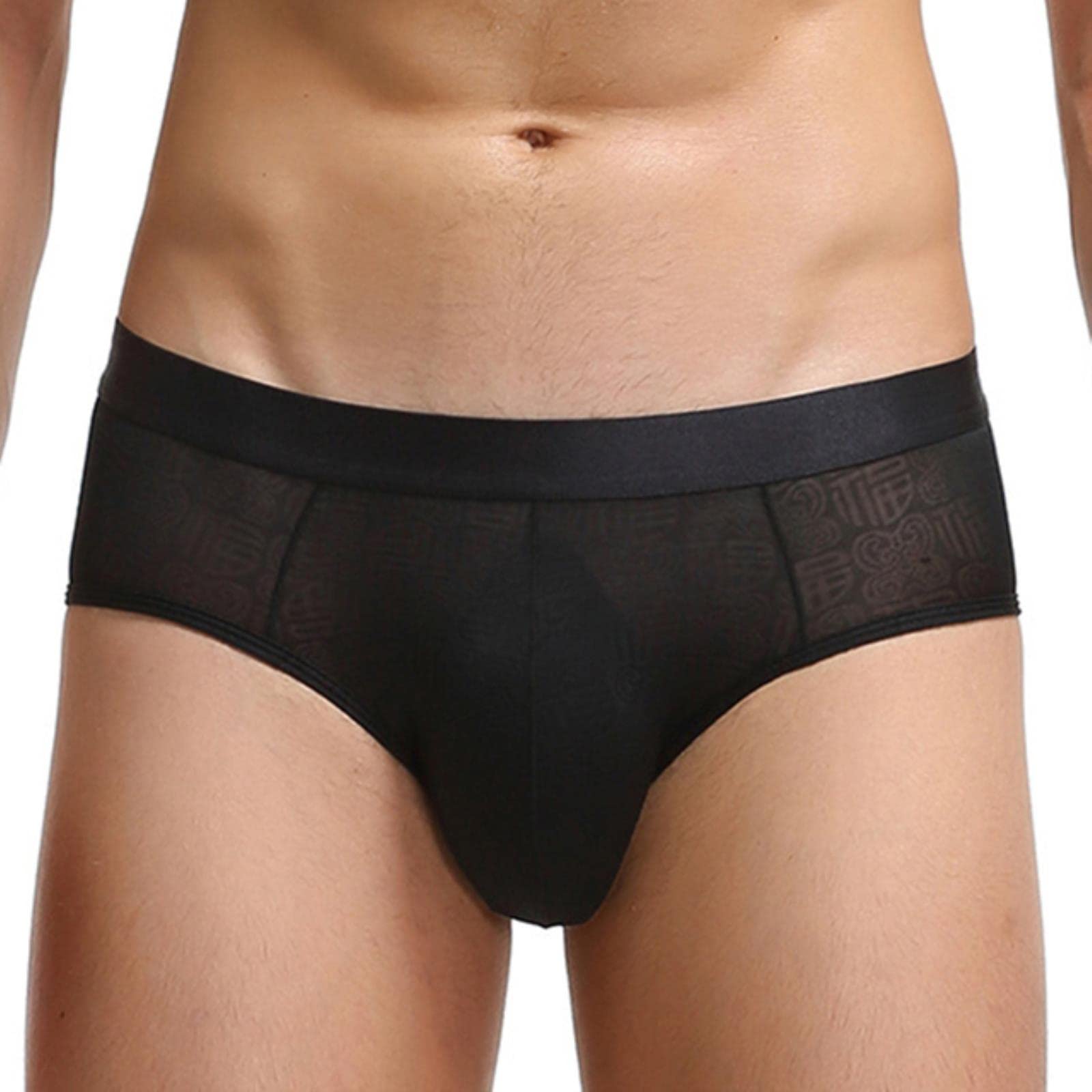 Calzoncillos/slips para hombre súper suaves y cómodos de seda helada con malla transparente, diseño estampado, sexy, exótico y de cintura baja