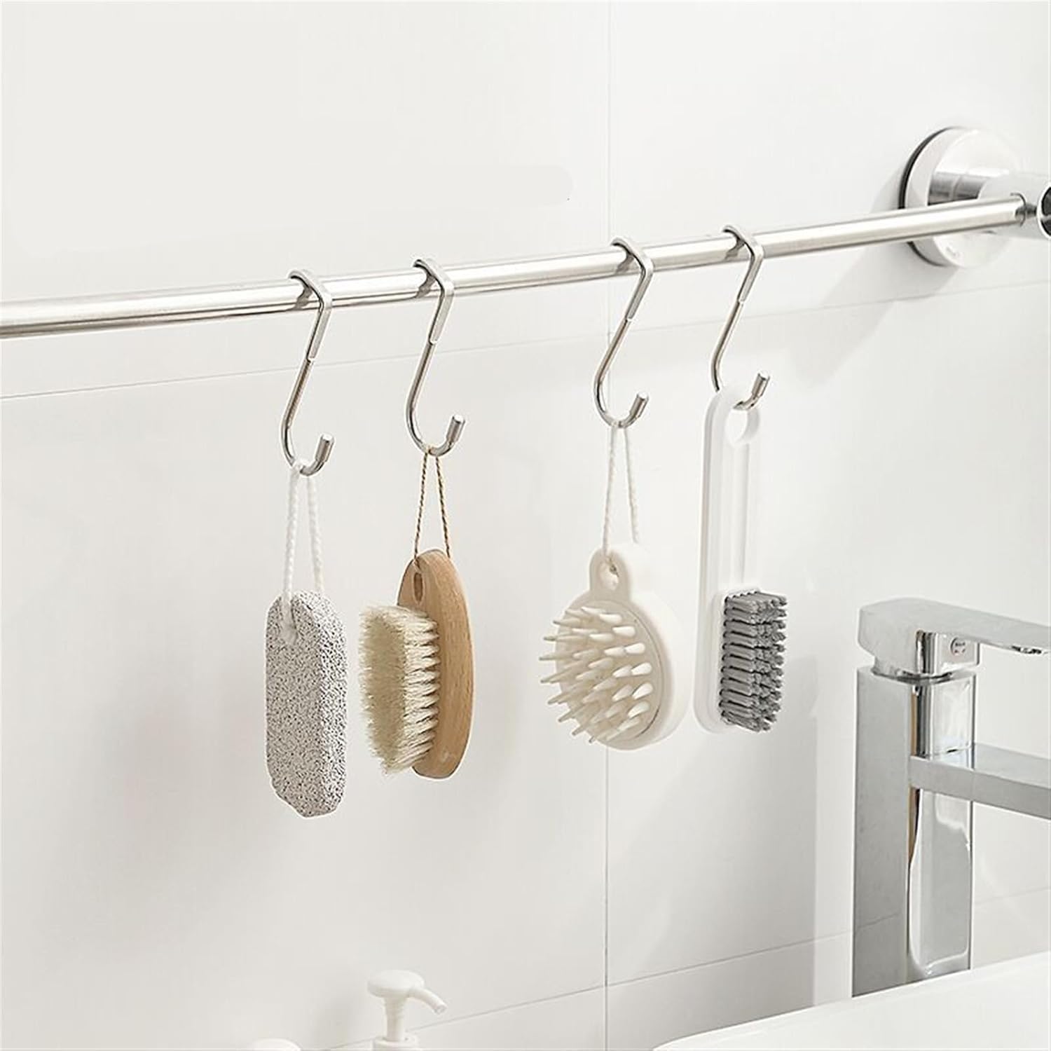 Hook Steel Hook Free Punching Double S-Shape Hook Kitchen Bathroom Cabinet Door Back Type Coat Towel Storage Hanger(Black)