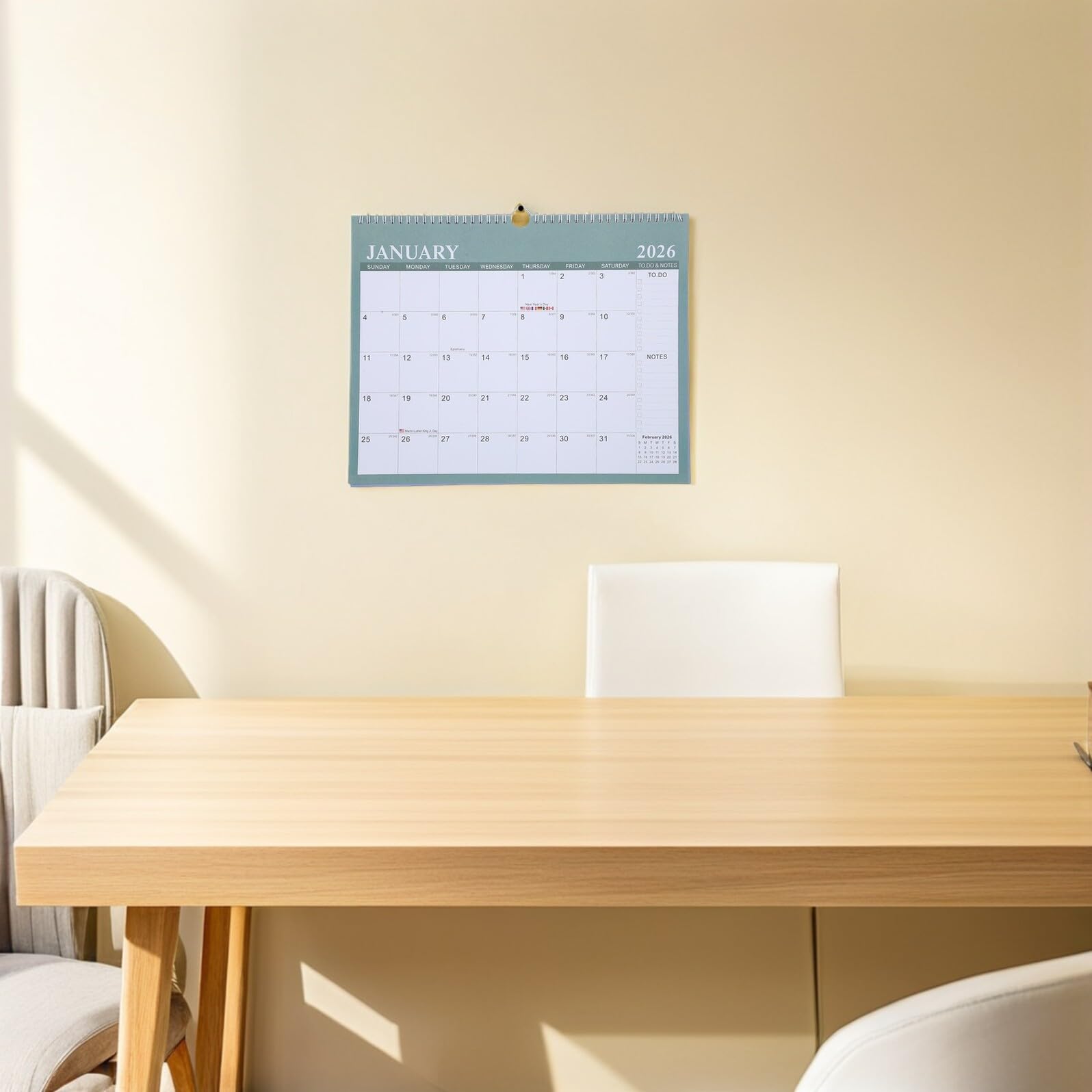 ABOOFAN Großer Wandkalender Monate Monatsplaner Stabiles Hartpapier Modernes Querformat mit Multi-länder-feiertagen für Büro Schule und Zuhause