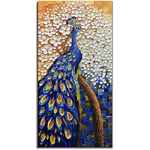 Yotree Paintings, 24x48 Inch Paintings Peacock with Tree Oil Hand Painting Painting 3D Hand-Painted On Canvas Abstract Artwork Art Wood Inside Framed Hanging Wall Decoration Abstract Painting Cover
