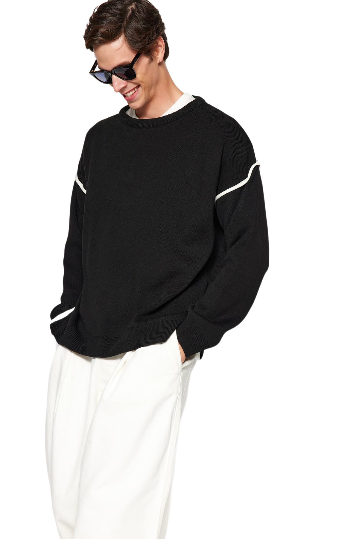 Trendyol Herren Schwarz Crew Neck Jumper, Plain, Oversize Sweatshirt, S Eu