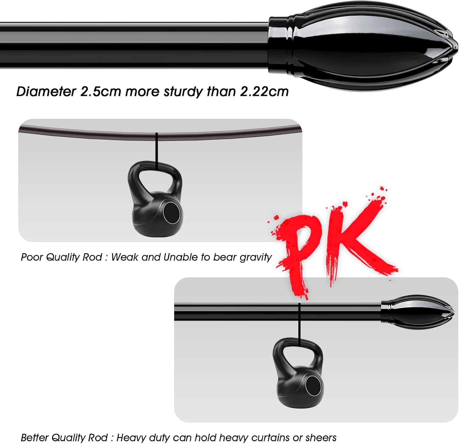 Buy INFLATION Curtain Poles with lotus Finials, 371 cm Black Window