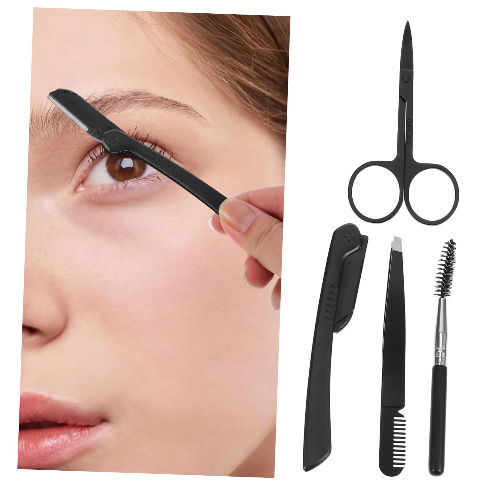 FOMIYES Complete Eyebrow Trimming Tool Kit Scissors Razor Tweezers Brush Easy Operation