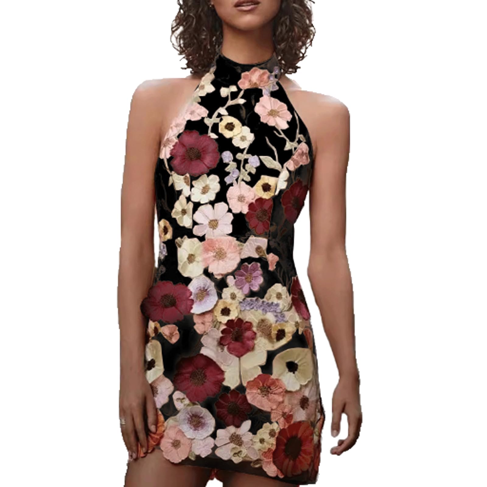 Amazon.com: XSLRYH Women's Embroidered Three-Dimensional Flower Halter Neck  Slim Dress Small Dress Hip Skirt Backless Dress : Clothing, Shoes & Jewelry