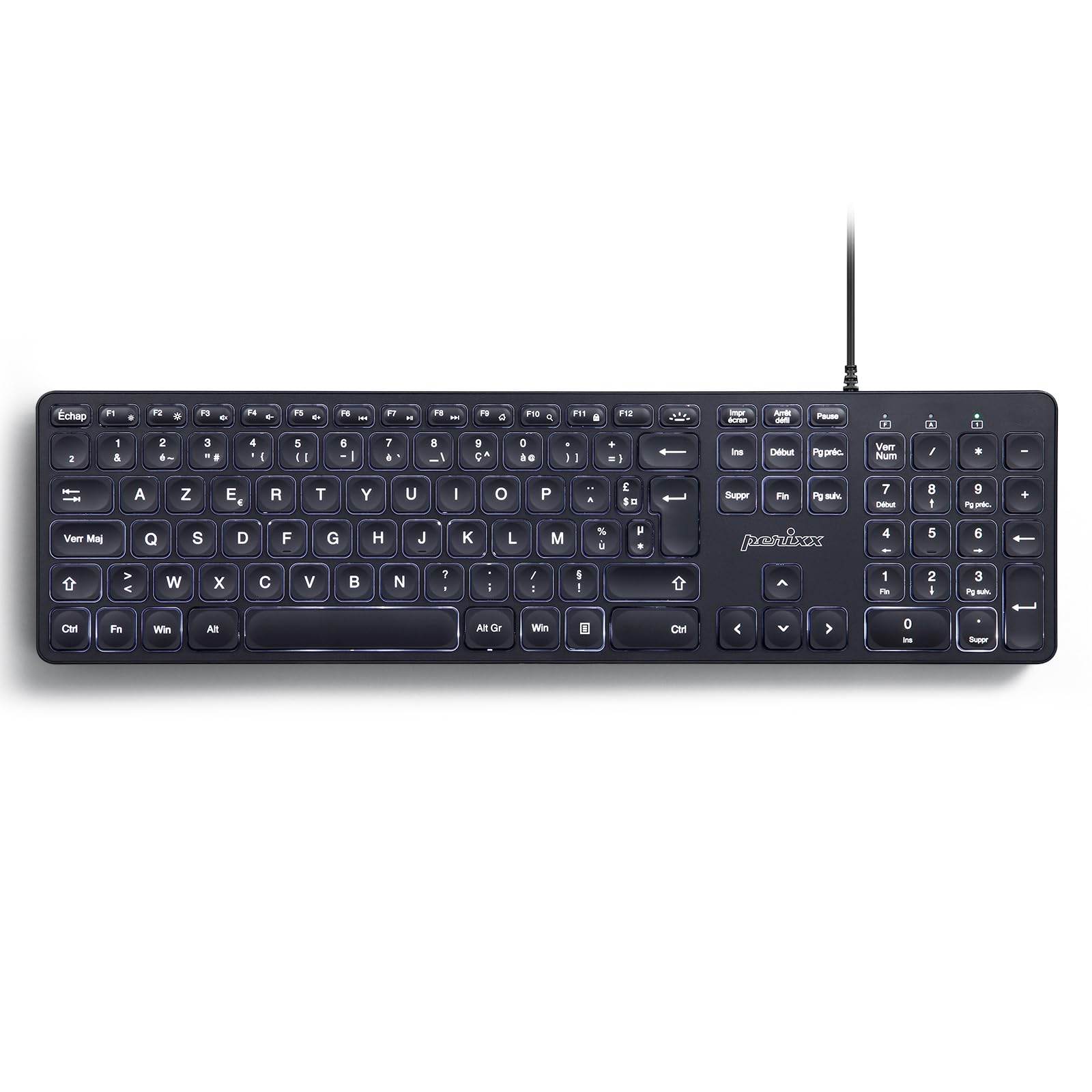 perixx PERIBOARD-331 Teclado con Cable USB retroiluminado Tamaño Completo - Teclas Tijeras Tipo X - retroiluminado Blanco - Negro - AZERTY…