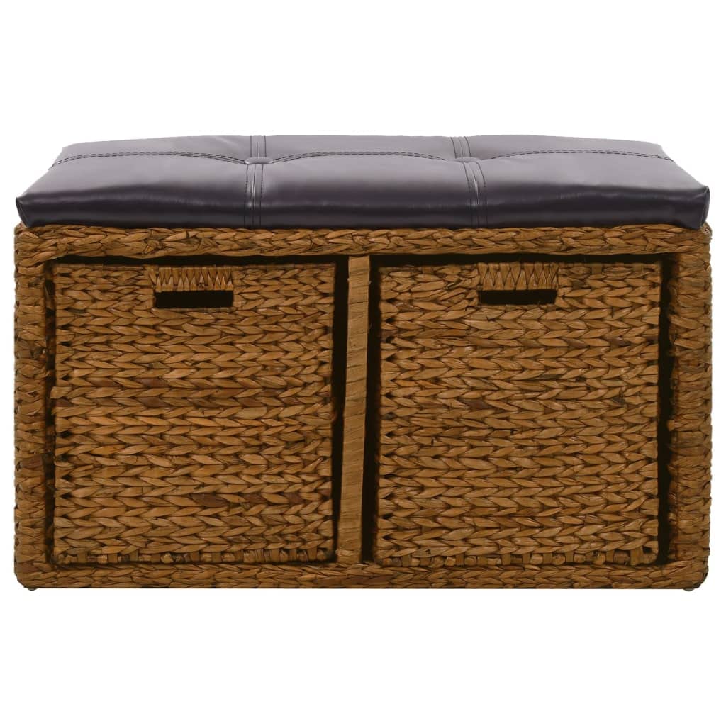 Générique Wasserhyazinthe Bank mit Kissen, 71 x 40 x 42 cm, Braun | 2 Körbe zur Aufbewahrung, Kapazität 110 kg, Deja Assemble, rustikal, Natur