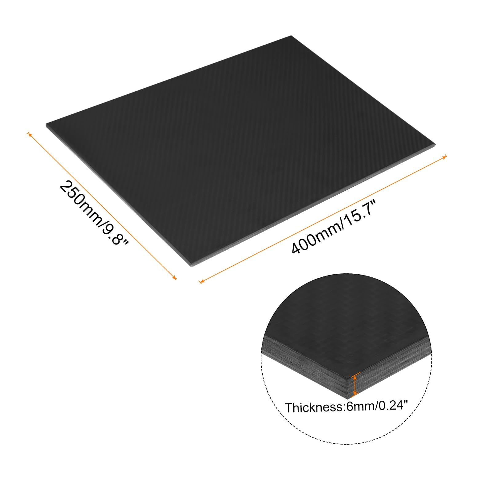 QUARKZMAN 1 Stück Kohlefaserplatte 400x250x6mm Matte Oberfläche Pultrudierte Flache Kohlefaserplatte Köpergewebe Panelplatte für Drachen RC Flugzeug