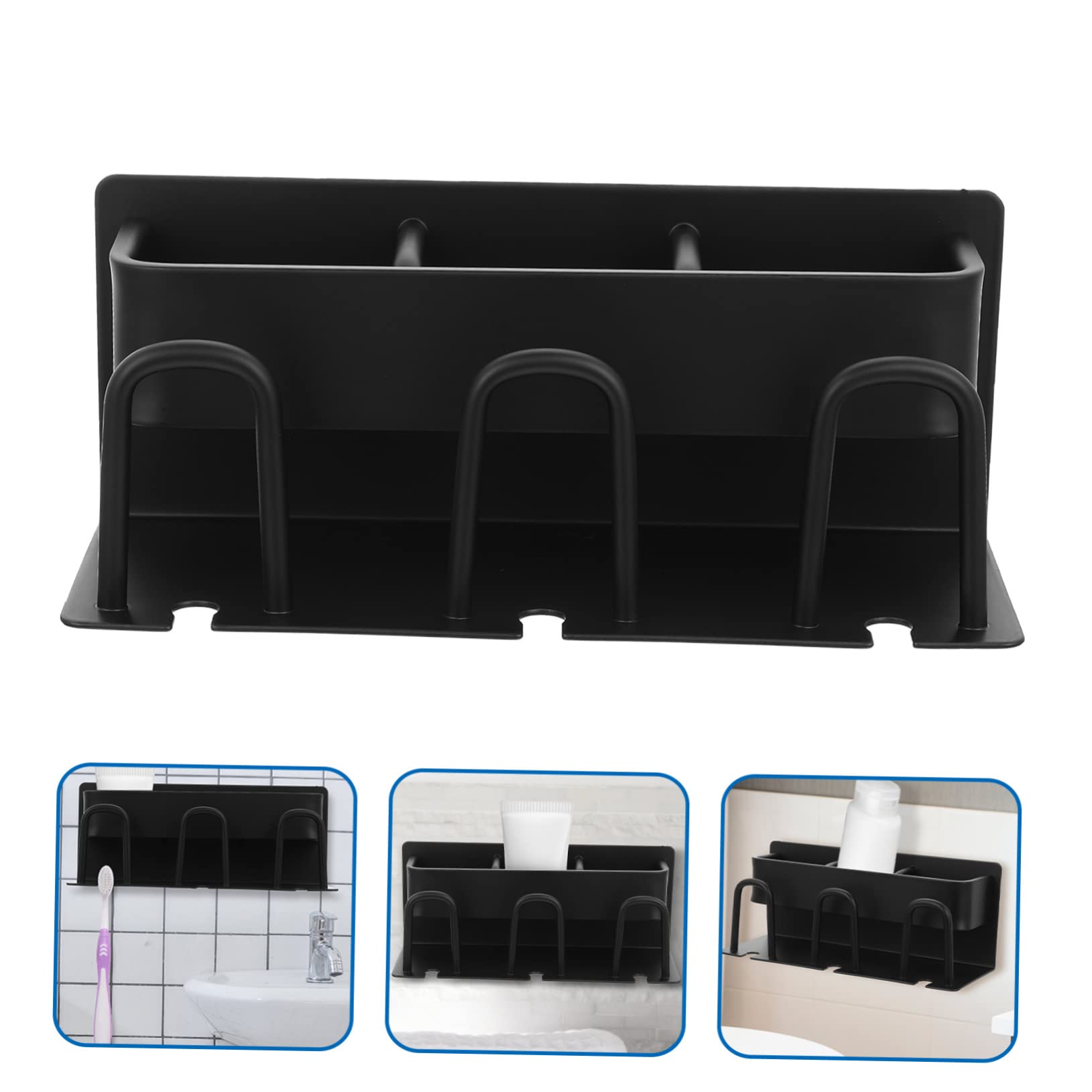Portaspazzolino Asciuga Spazzolino da Parete in Alluminio Porta Dentifricio Nero e Tazza Drenante per Bagno e Showroom