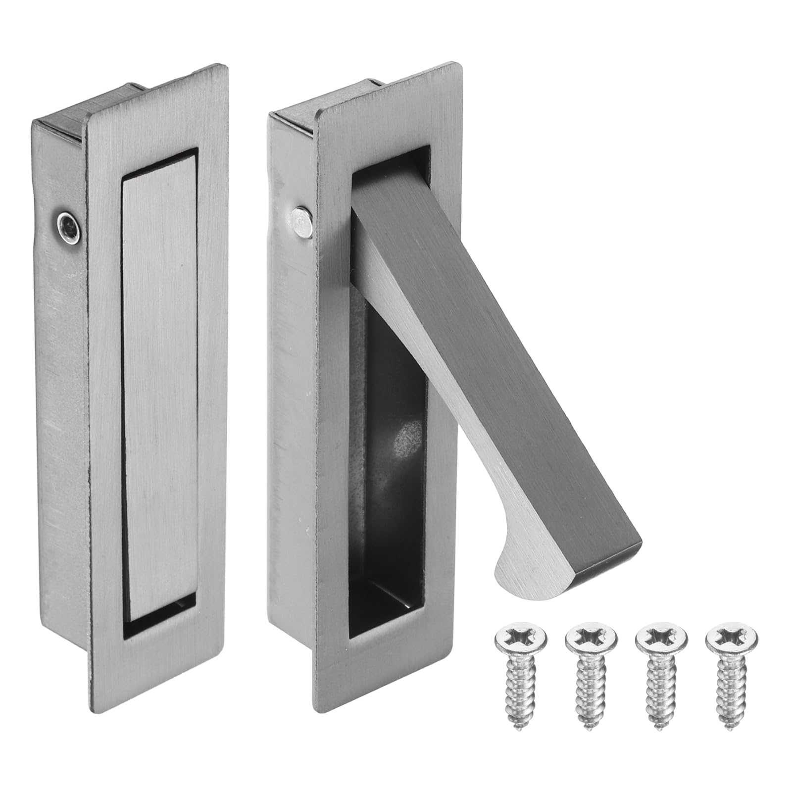 sourcing map 2PCS Pocket Door Handles, 304 Stainless Steel Door Edge Pull, Pocket Door Hardware for Sliding Cabinet, Home, Office, Hotels, Grey