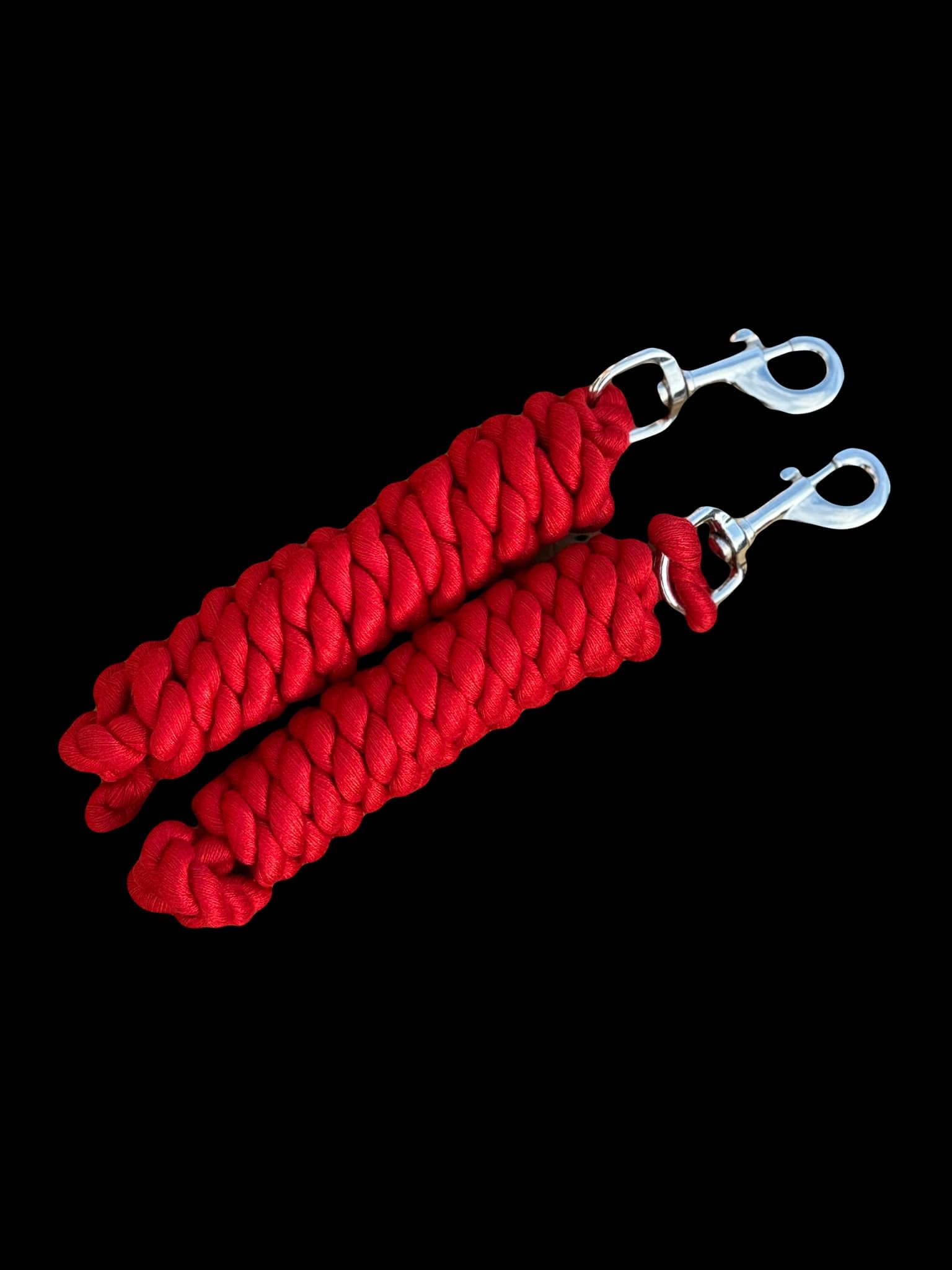 Cotton Lead Rope for Horse 2 Metres, Replaceable Robust Trigger Clip, Pack of 2 (Red), 2 meter