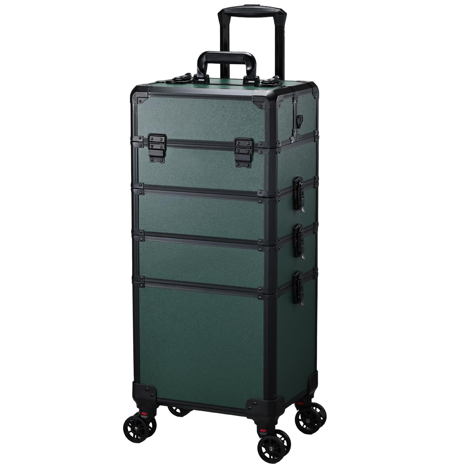 Valise de Maquillage Professionnelle - Mallette à Ongles et Coiffure, Structure Renforcée, 5 en 1 avec roulettes 360°, Serrure et Poignée Téléscopique, Idéale pour Rangement Professionnel,Vert