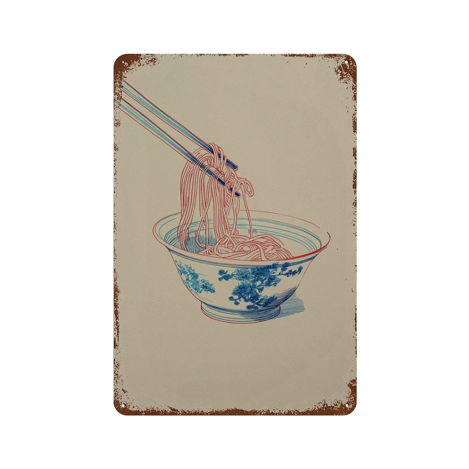 xiaoxiaoshen Noodle Bowl Asian Food Minimalist Ramen Kitchen Japanese Style Modern Wall Decor Art Metal Tin Poster Modern Home Decor Art Home Bar Shop Decorations Vintage Sign 30x20cm