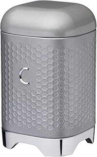 KitchenCraft Lovello Textured Coffee Canister with Geometric Hexagon Pattern, 11 x 11 x 19 cm (4.5" x 4.5" x 7.5") - Shadow Grey