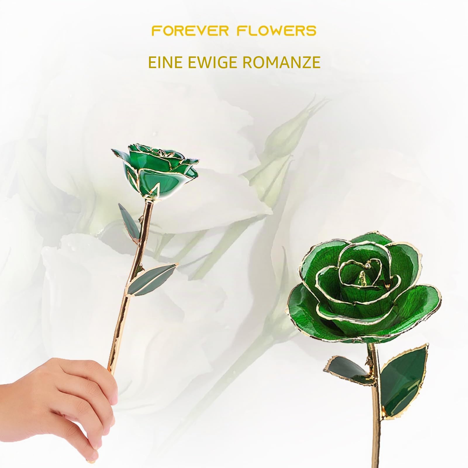 Gugxiom Gold Getauchte Rose, Langlebige Grüne Ewige Rose, Einzigartiges Dekor für Deko Rosen für Valentinstag, Muttertag, Hochzeiten, Jubiläen usw.