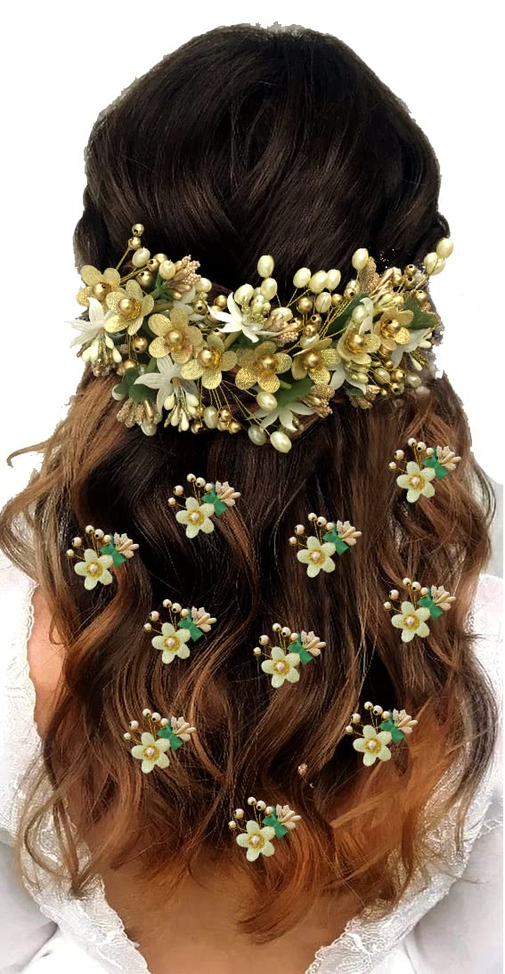 Hair Flare Floral Hair Vein and Hair Pin Set/Bridal Hair Accessories/Hairpin/Side Judapin/Combo Set - 2205/2206, Golden (B09NFN2LLW) Amazon Price History, Amazon Price Tracker