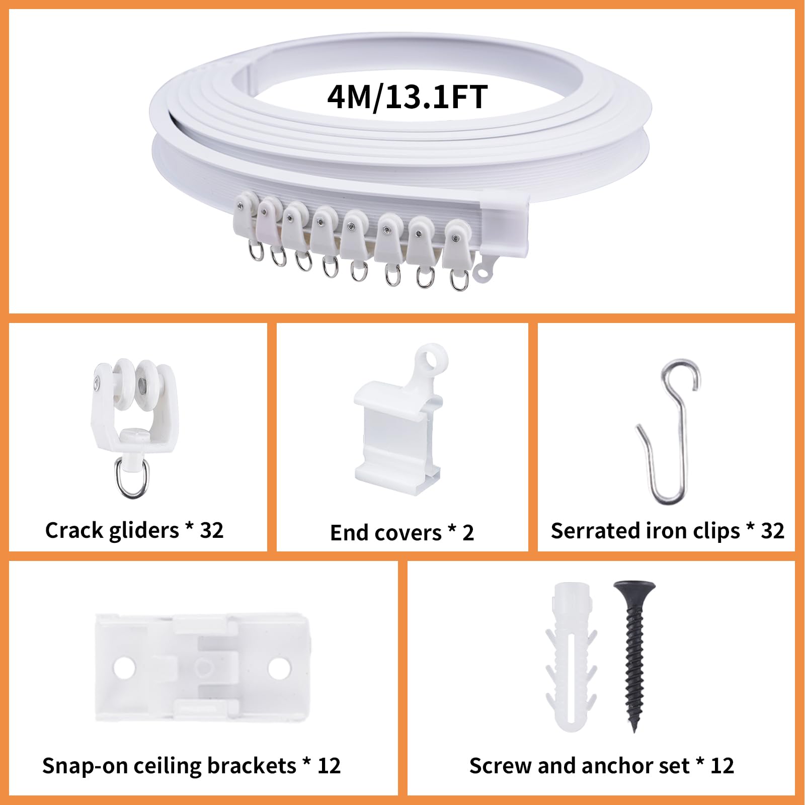 VirtuGro 4M/13FT Ceiling Curtain Track Flexible Bendable Curtain Rail Curved Curtain Tracks and Fittings with S Hooks for Bay Window Room Divider - Image 2
