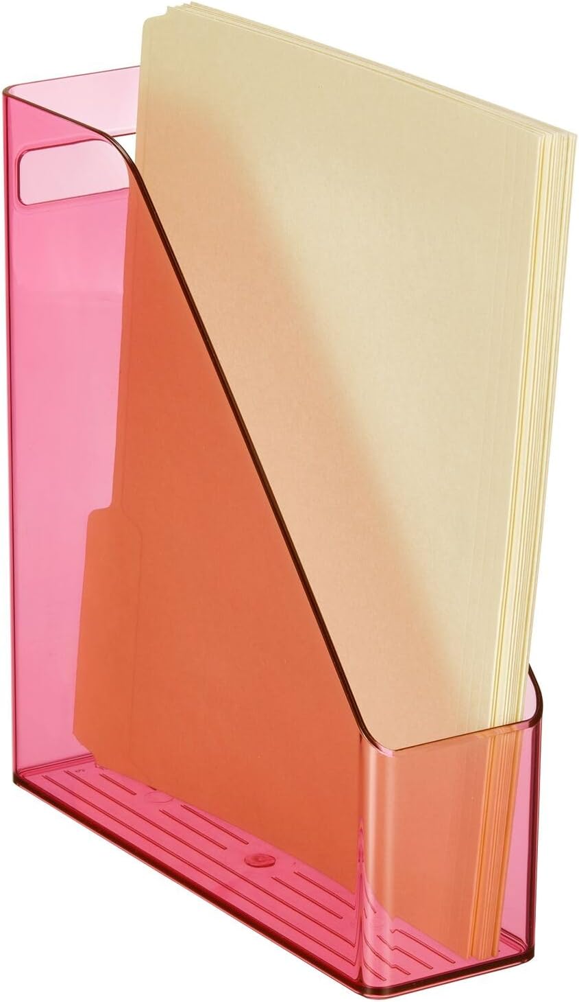 mDesign Plastic Slim Vertical File Folder Storage Organizer Bin with Handle Hold Notebooks