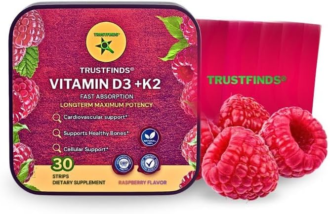 Long Term Potency Vitamin D3 K2 Supplement 2000 IU - Fast-Absorbing Oral Strips for Bone & Heart Health - Vitamin D K2 Plant-Based Formula - D3K2 - Non GMO - Sugar-Free (30 Count)