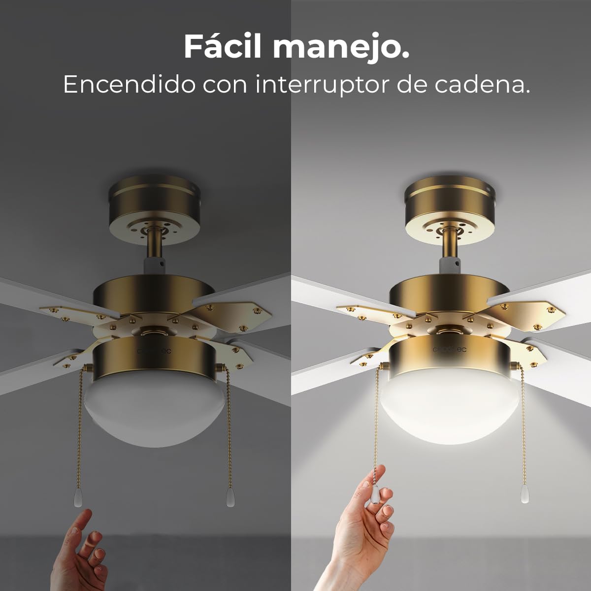 Cecotec - Deckenventilator mit Licht EnergySilence Aero 450 GoldWhite, 50W DC Motor, Durchmesser 106 cm, 3 Geschwindigkeiten, 4 umkehrbaren Flügeln und Winter-Sommer-Modus