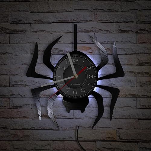 Miniatura 4 de Reloj de pared LED de araña negra de 12 pulgadas con 7 colores cambiantes, tarántula silenciosa, cuarzo, sin tictac, reloj de pared, moderno,