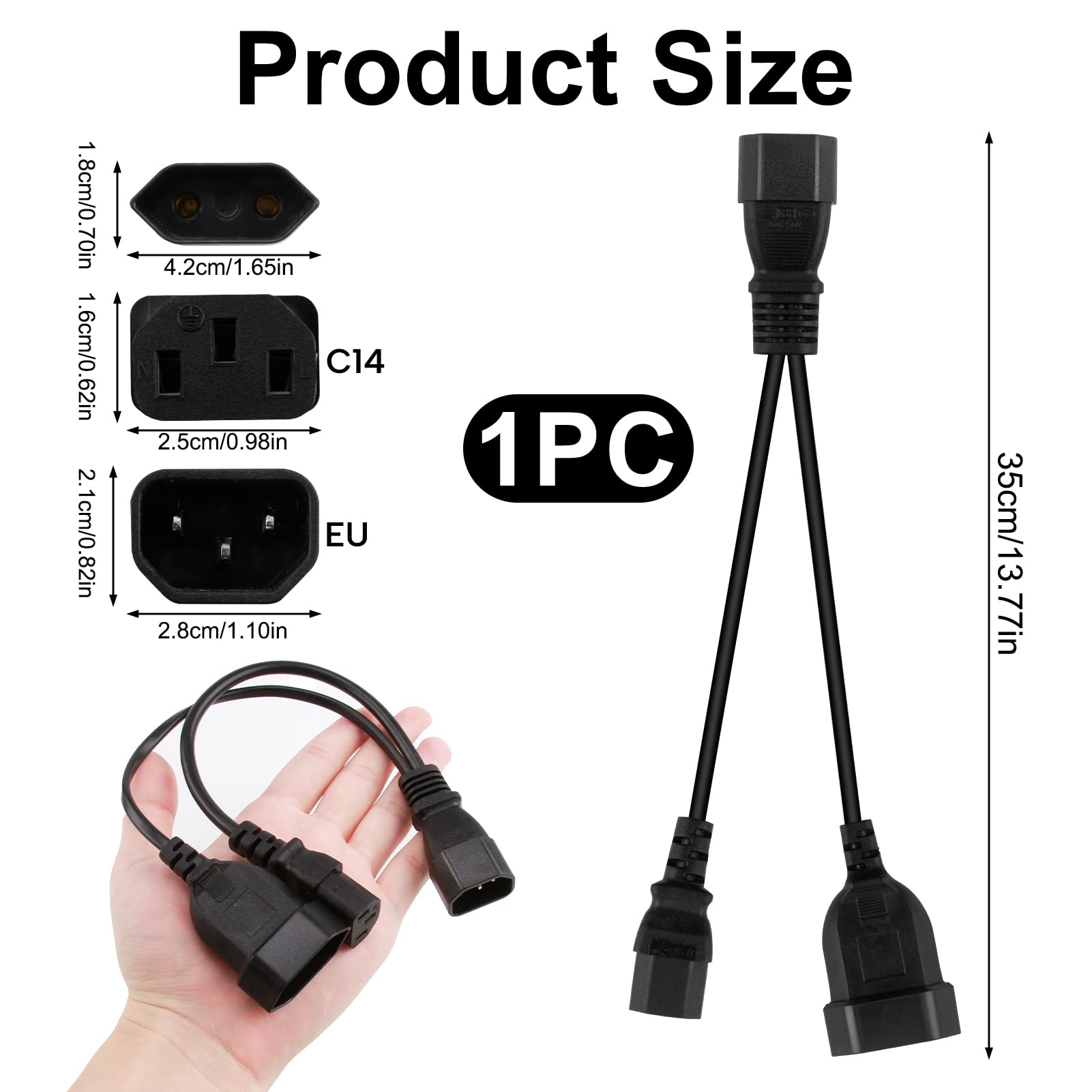 Cavo Di Alimentazione A Y Kentek 1 Piede - C14 A 2x C13, 16AWG, 13A/250V, Nero