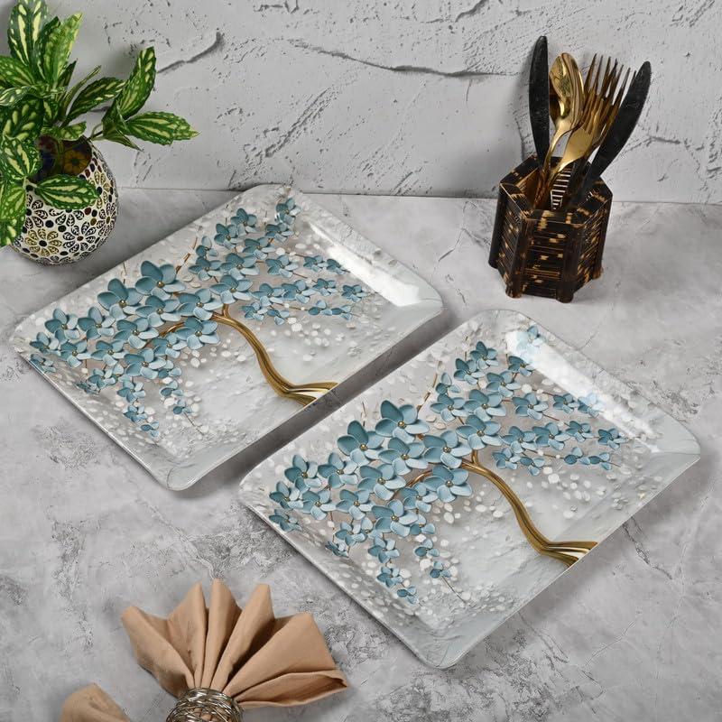 Image of Golden Fish Serving Tray Set of 2 Medium Size for Kitchen Dining and Tea Serving Rectangular Melamine Snack Tray Lightweight Durable Multipurpose Food Serving Tray Home and Party Use.