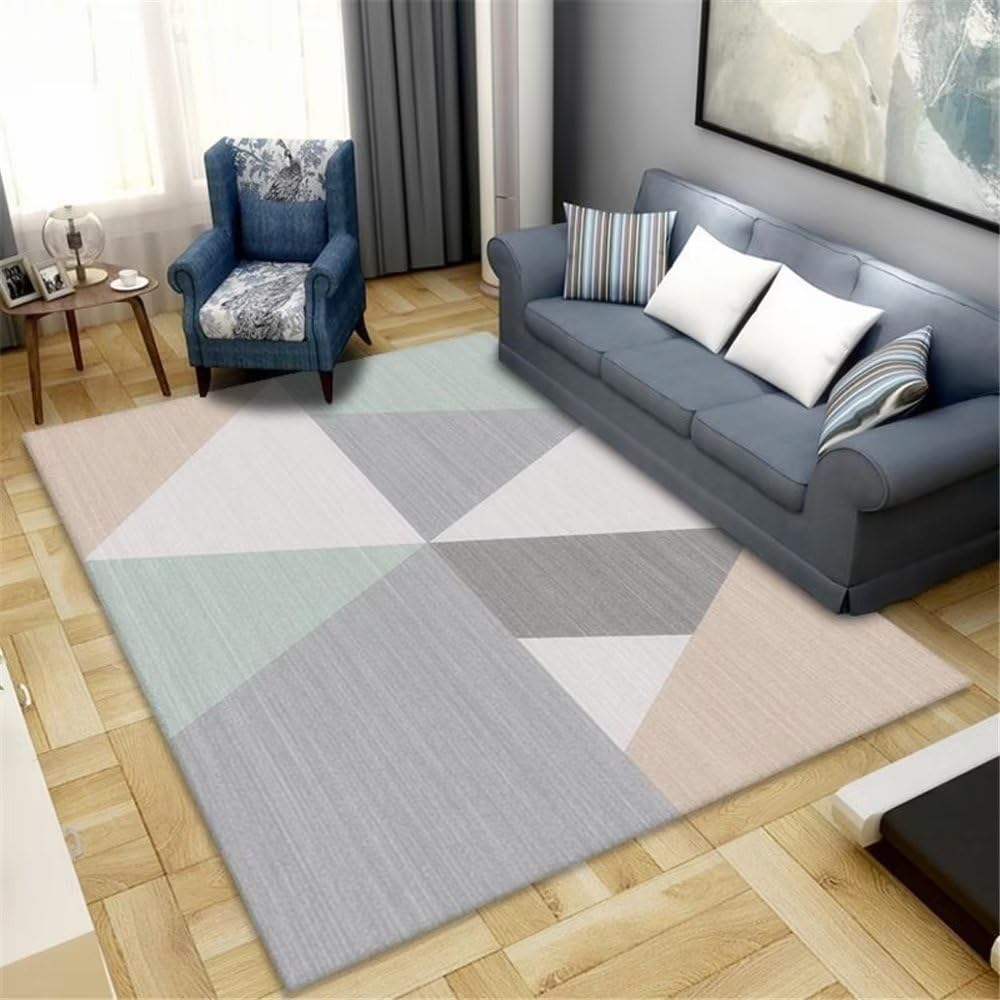 Tapis de chambre moderne et durable avec motifs de triangles verts élégants