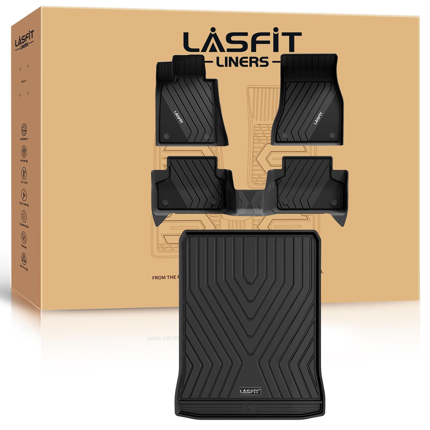 LASFIT Floor Mats &amp; Cargo Mat for BMW 5 Series G30 Gas 2017-2023