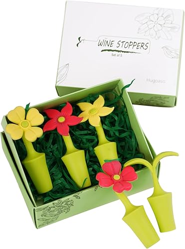 Grand Oasis - Tapón para botella de vino, sellador de corchos de vino, juego de 5 como regalo de vino, flores de silicona