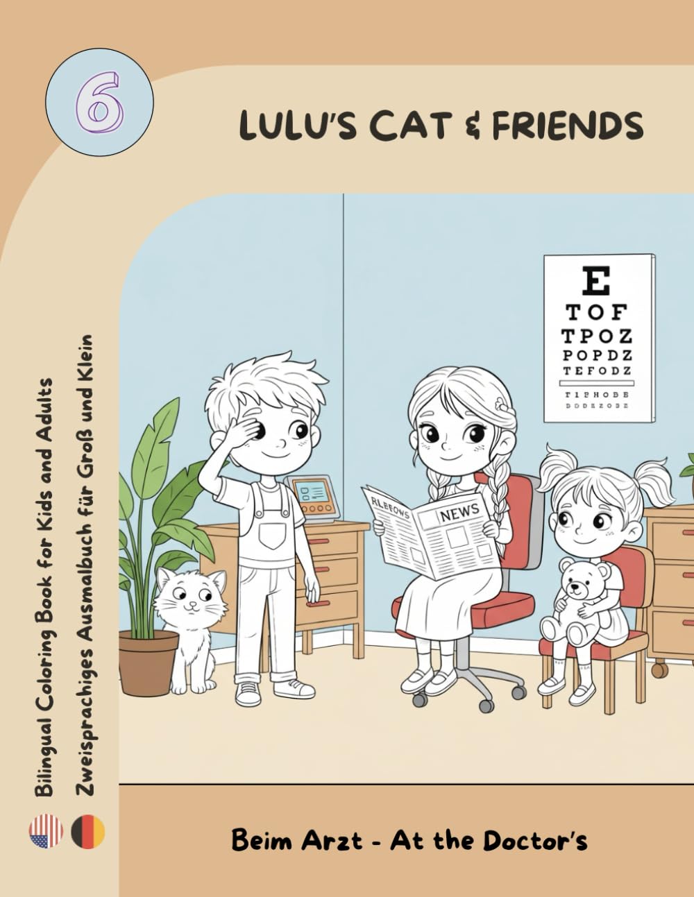Lulu's Cat and Friends: Beim Arzt - zweisprachiges Ausmalbuch (deutsch/englisch) mit Bastelteil