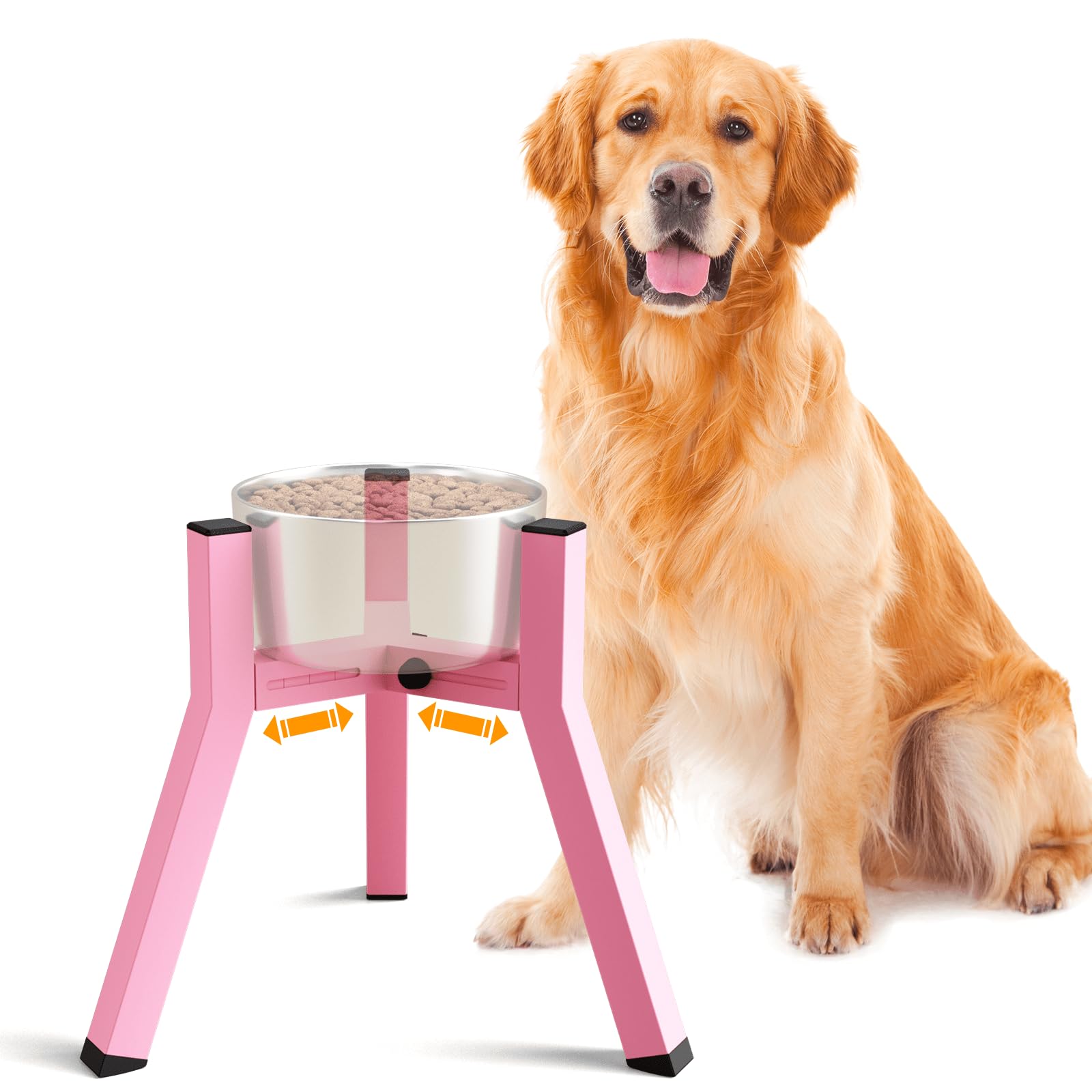 Elevated Dog Bowl Stand for Medium Large Dogs, Adjustable Width 7-10.6", 11" Tall Single Raised Dog Bowl Holder, Pink