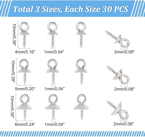 Miniatura 4 de UNICRAFTALE 90 piezas de 3 tamaños colgantes de acero inoxidable con forma de perla, pasador de perla, pasador de perla, pasador de ojo de taza de 4