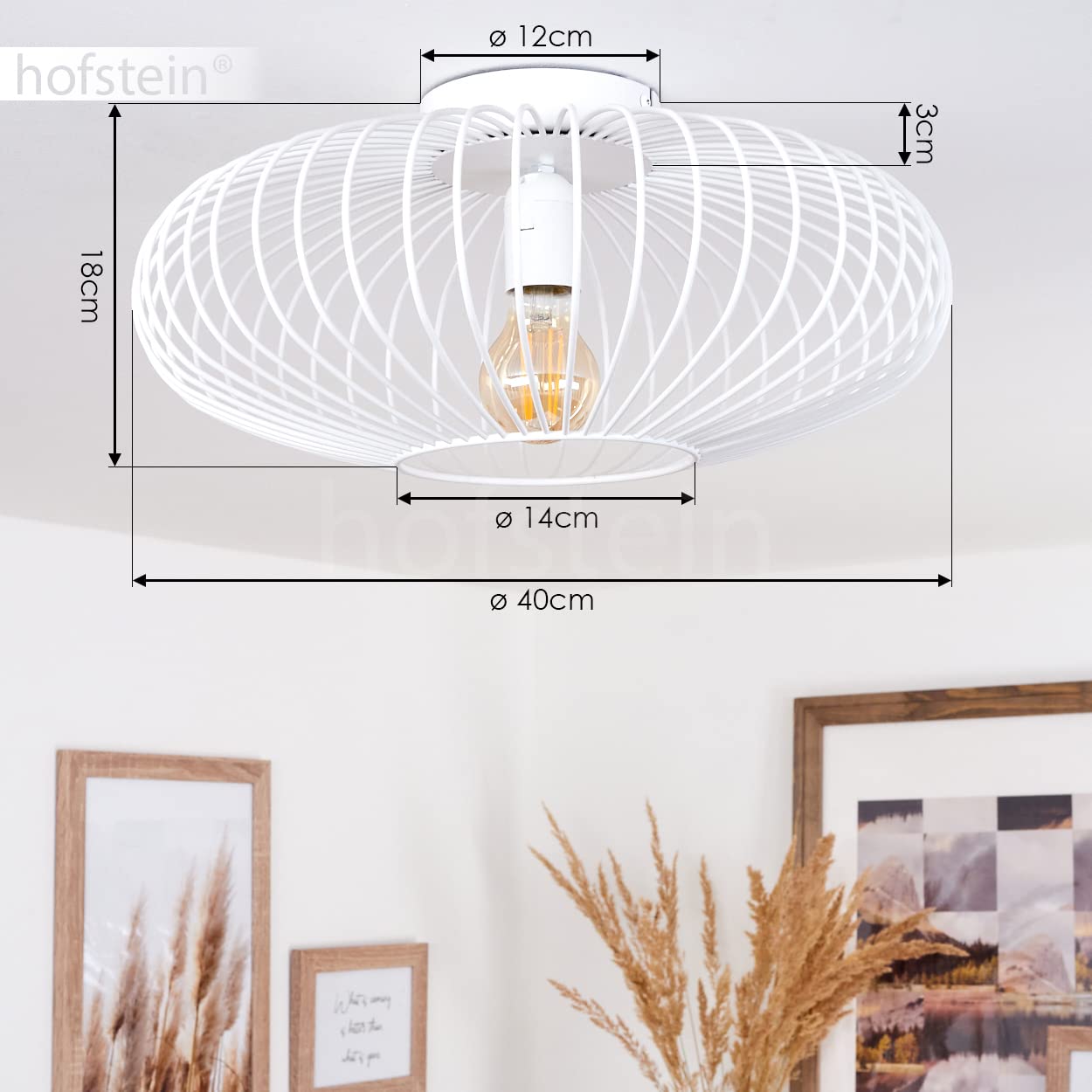 HOFSTEIN Wemude Modern Silver Metal Ceiling Light With Stunning Lighting Effect On The Ceiling, Diameter 40 Cm, 1 X E27 Bulb Without Bulb