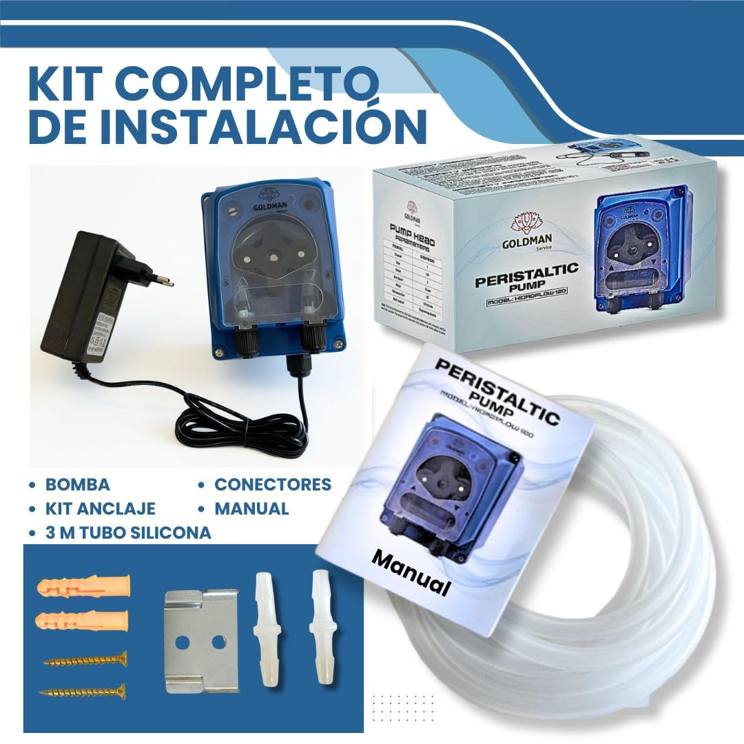 GOLDMAN SERVICE Bomba Peristáltica Dosificadora 120 ml/min IP65 5W Montaje en Pared