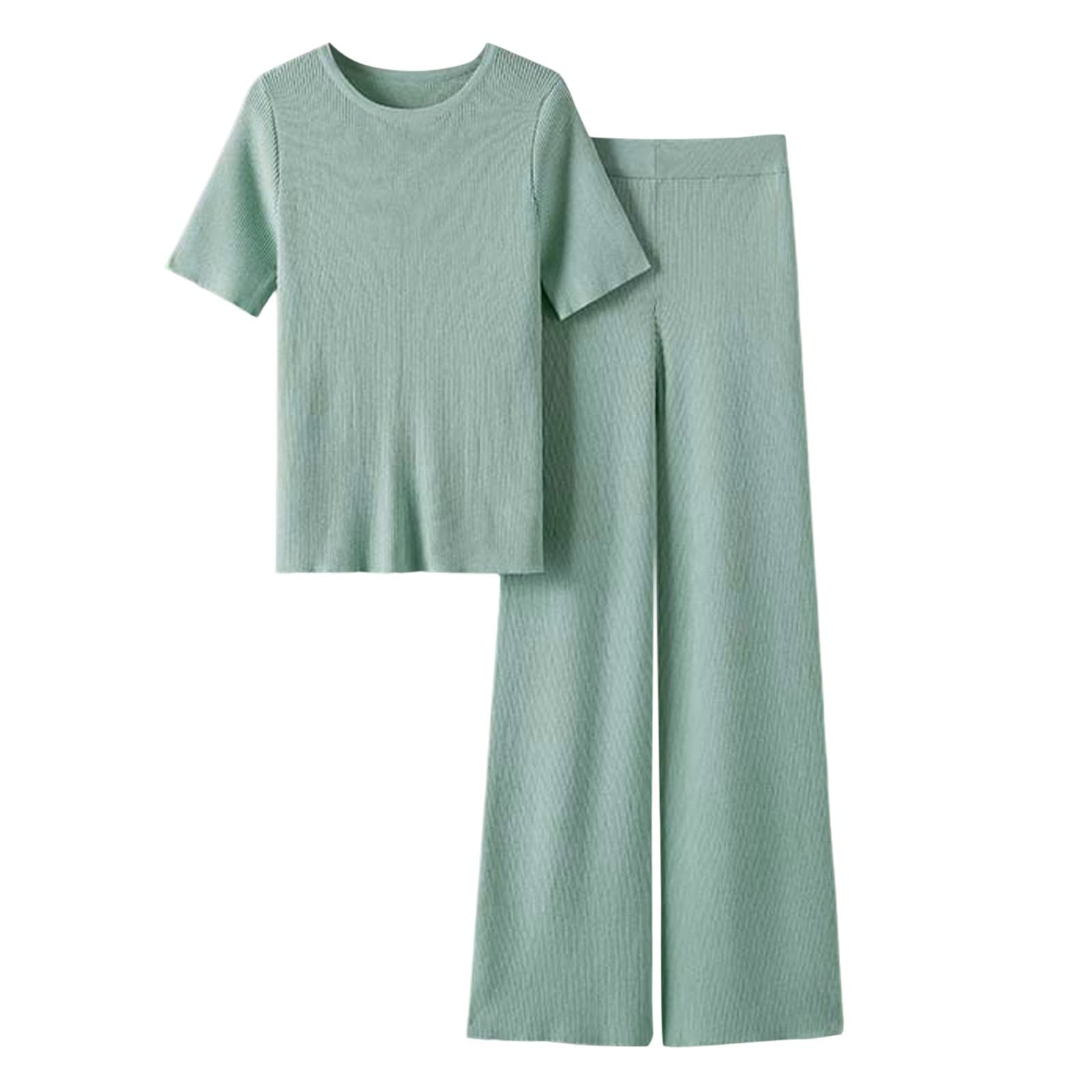 ADMAY Conjunto de dos piezas para mujer Leggins Deportivos Conjunto de top y pantalones casuales de verano para mujer Color sólido de punto de dos piezas suéter de punto vestido de dos piezas Pijama Cómodo