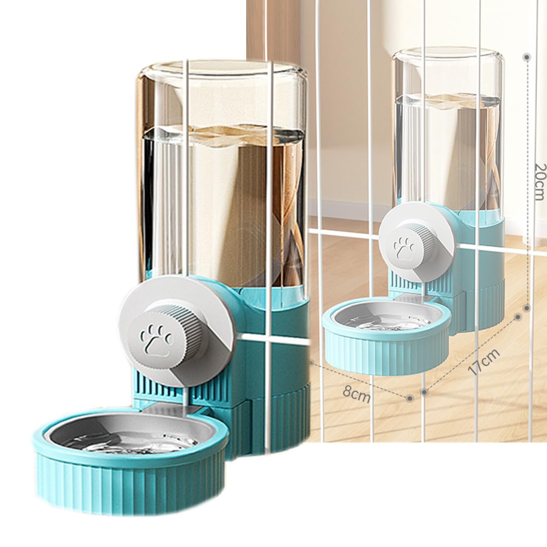 Cage Hanging Bowl Refillable Food Bowls Pet Dog Cat Bowls Kennel Crate Double Bowls for Food and Water with Automatic Water Food Dispense Feeder for Puppy Cat Rabbit (Water Bowl-Blue)